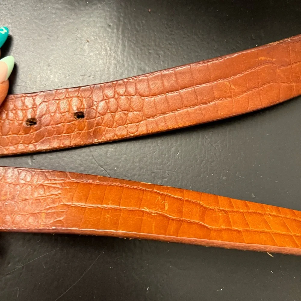 Vintage Tan‎ Leather Alligator Pattern Silver Tone Buckled Belt Sz XL 40-42